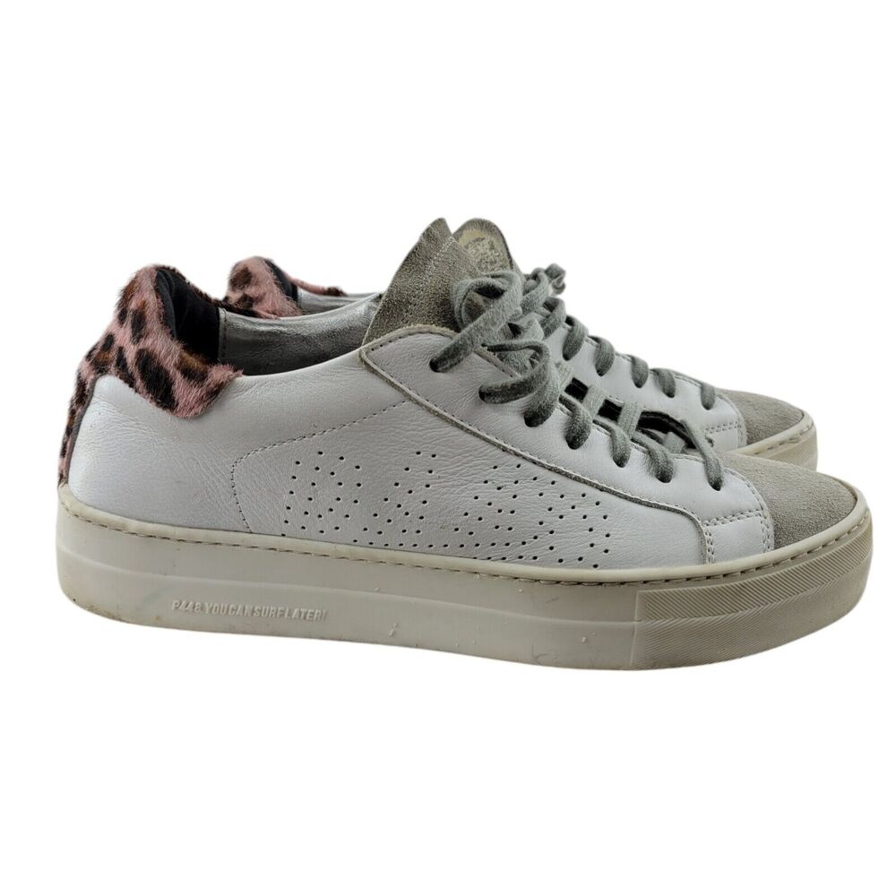 P448 Platform Sneakers Womens 40 9 9.5 Thea Low Top White Gray Animal Print